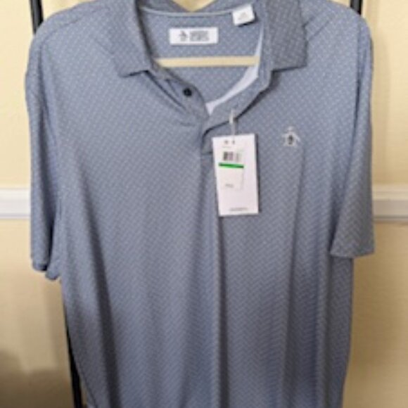 Penguin Heritage Herringbone Print Golf Polo × 1 Black Iris / L NWT - Picture 3 of 5